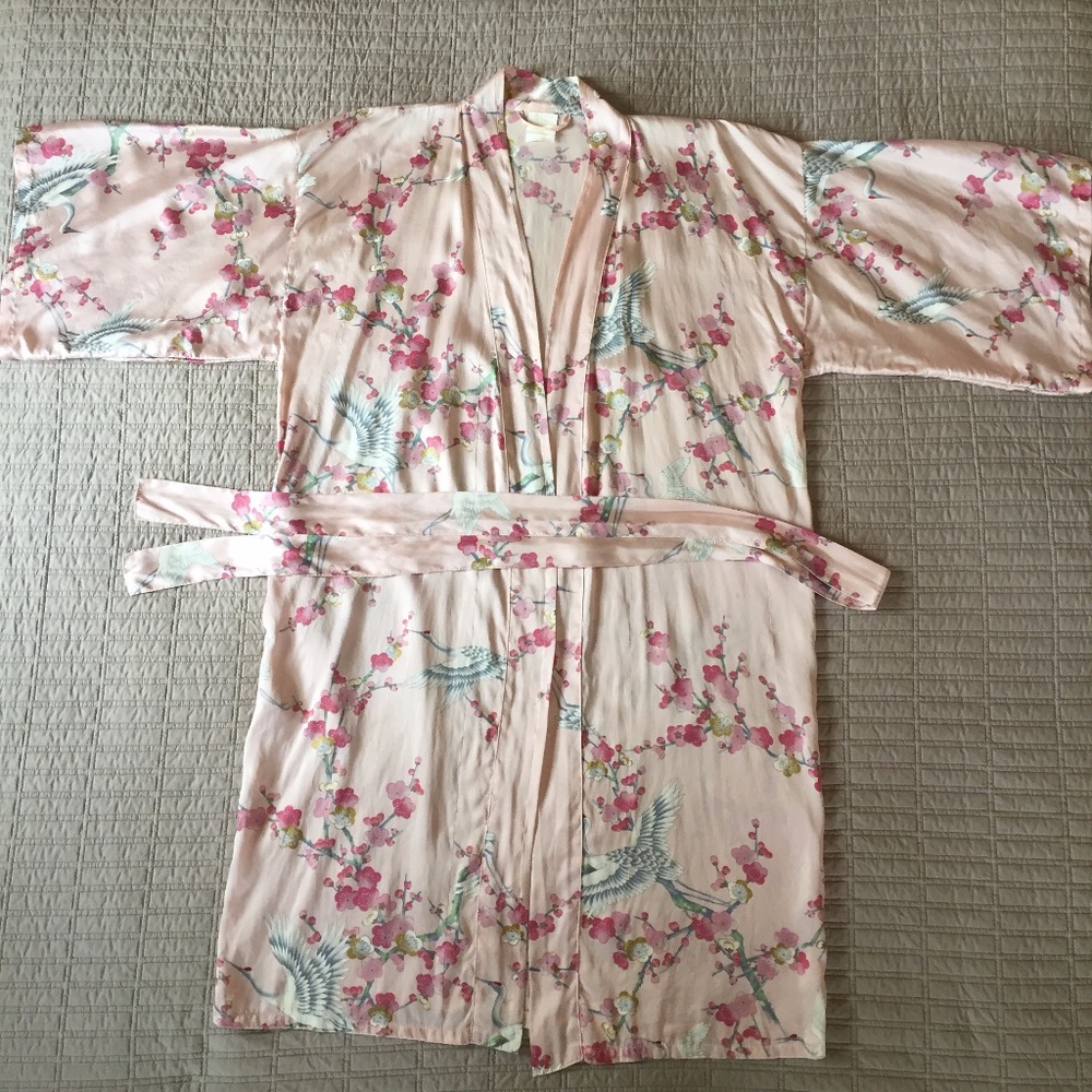 Japanese Silk Kimono-Style Robe with Sash Belt